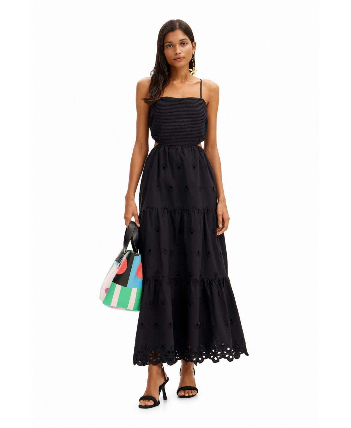 Desigual Womens Long embroidered cut-out dress Product Image