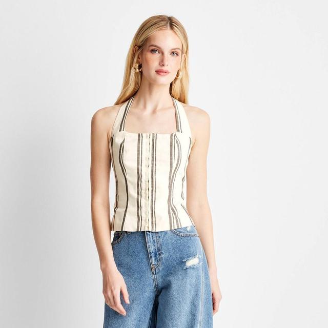 Womens Tie Neck Halter Top - Future Collective with Jenee Naylor Cream Striped XL Product Image