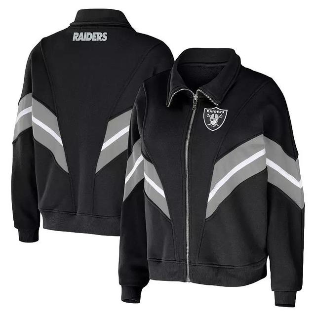 Womens WEAR by Erin Andrews Black Las Vegas Raiders Yarn Dye Stripe Full-Zip Jacket Product Image