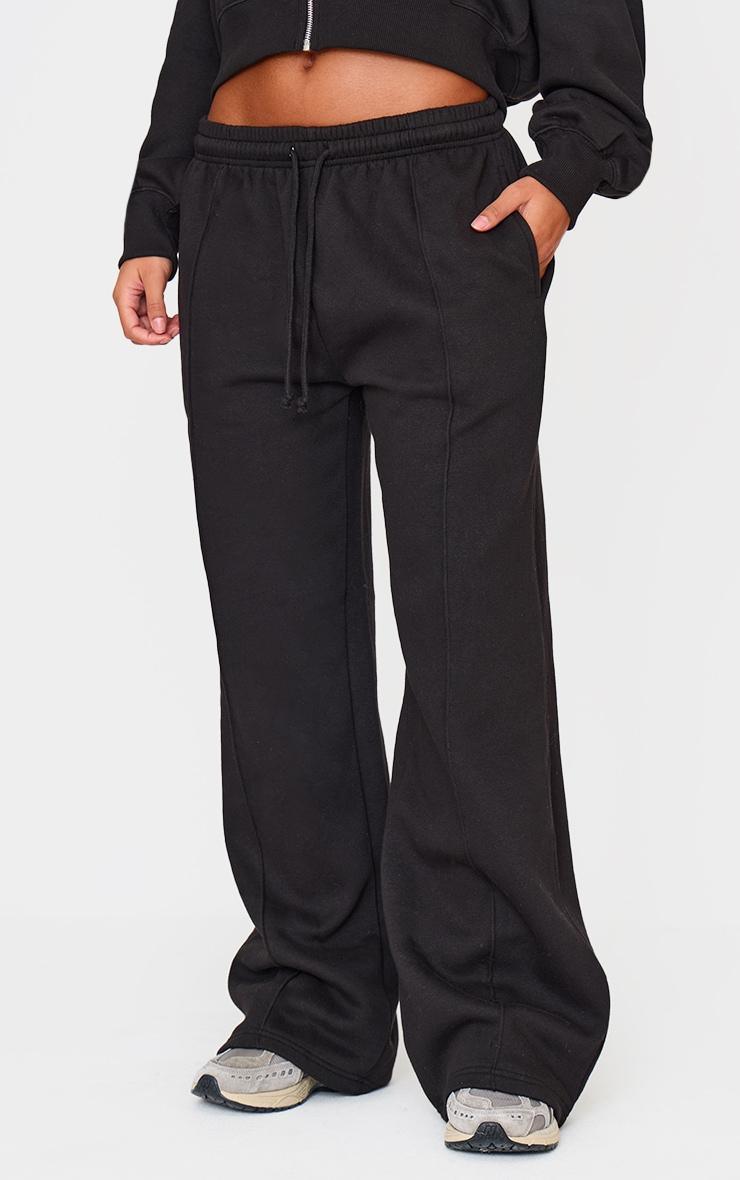  Black Pintuck Detail Drawstring Straight Leg Sweatpants Product Image