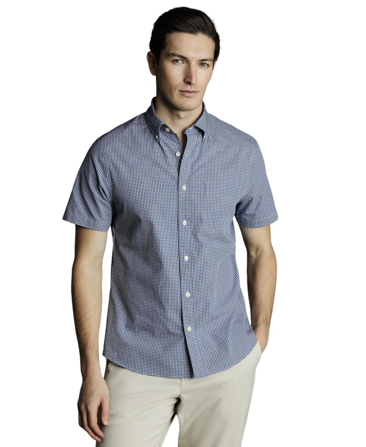 Charles Tyrwhitt Mens Slim Fit Button-Down Collar Non-Iron Stretch Mini Gingham Short Sleeve Shirt Product Image