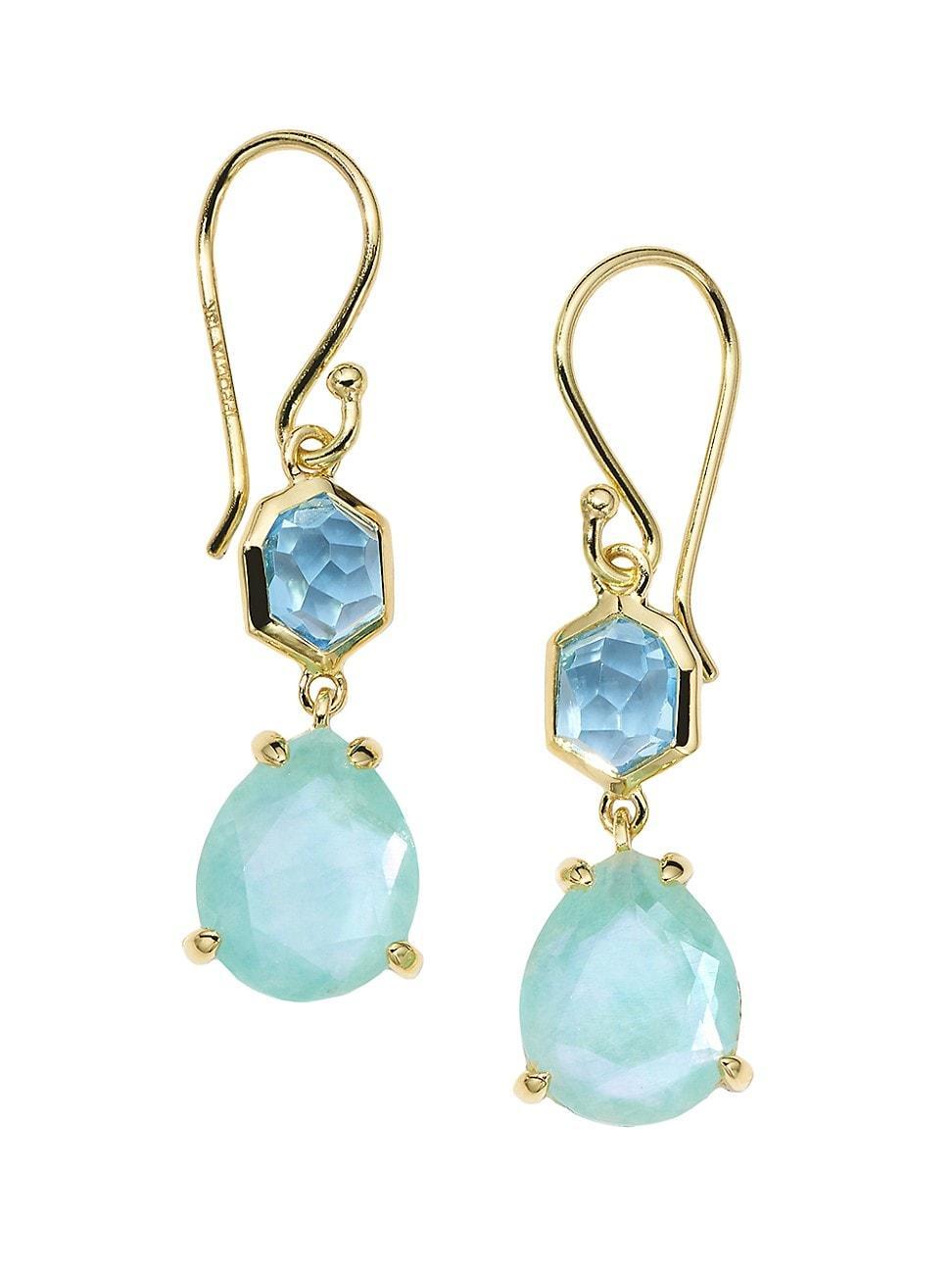 Ippolita 18K Yellow Gold Rock Candy Swiss Blue Topaz & Amazonite, Mother of Pearl, & Clear Quartz Triplet Double Drop Earrings Product Image