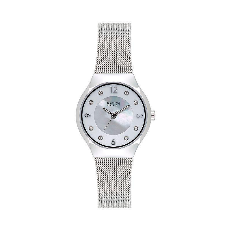 BERING Womens Slim Solar Stainless Steel Mesh Watch - 14427-004 Silvertone Product Image