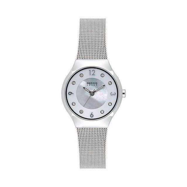 BERING Womens Slim Solar Stainless Steel Mesh Watch - 14427-004 Silvertone Product Image