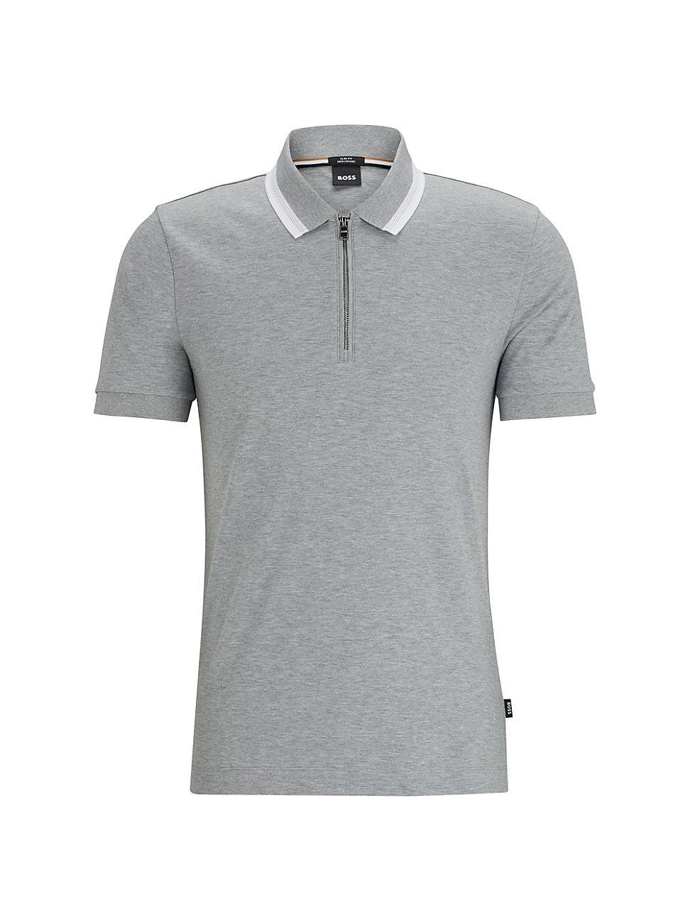 Mens Slim-Fit Polo Shirt In Cotton With Zipper Neck Product Image