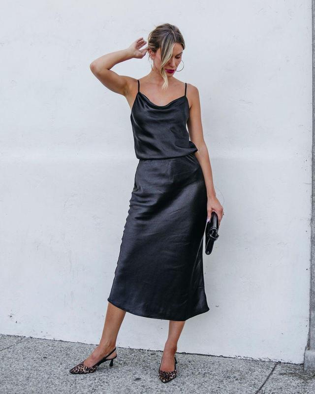 Muse By Magnolia Black Satin Midi Skirt Product Image