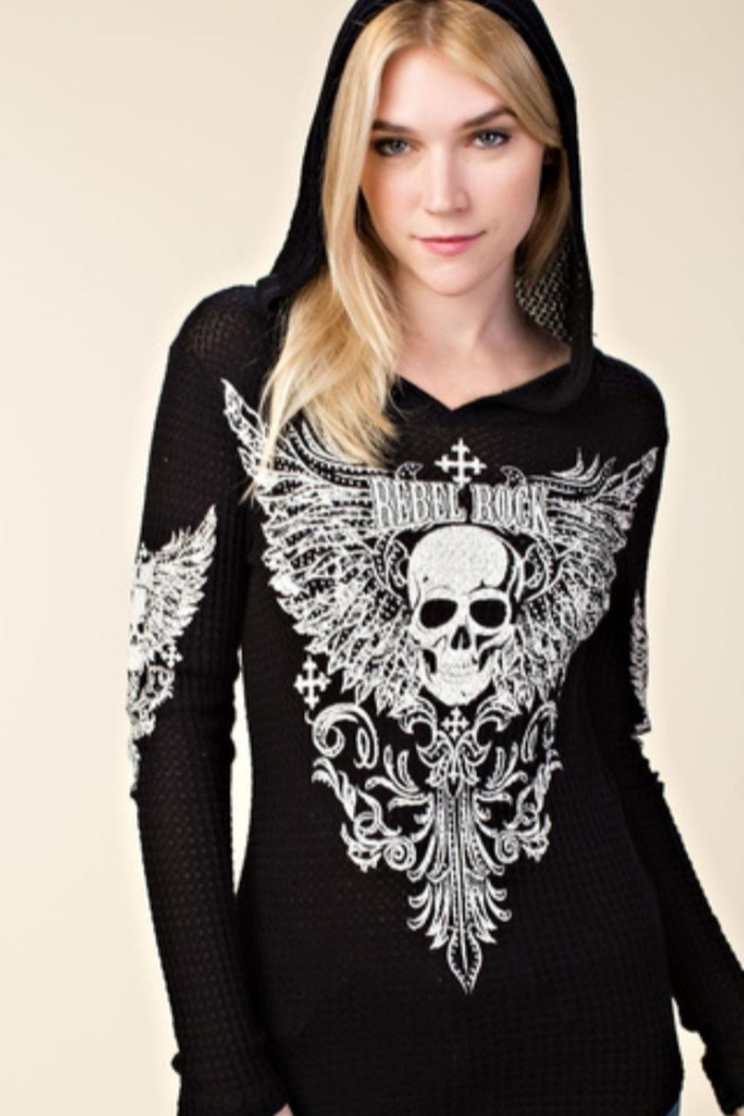 Long Sleeve Hoodie with Skull & Wings Design Female product image