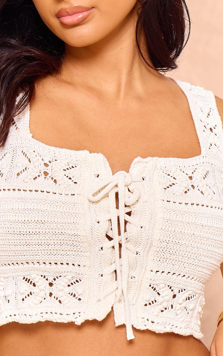 Petite Stone Crochet Tie Front Detail Crop Top Product Image