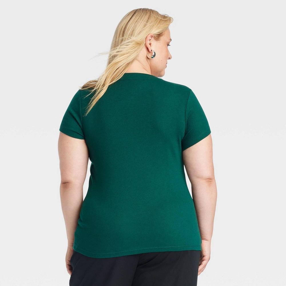 Women's Slim Fit Short Sleeve Ribbed T-Shirt - A New Day™ Green 1X Product Image