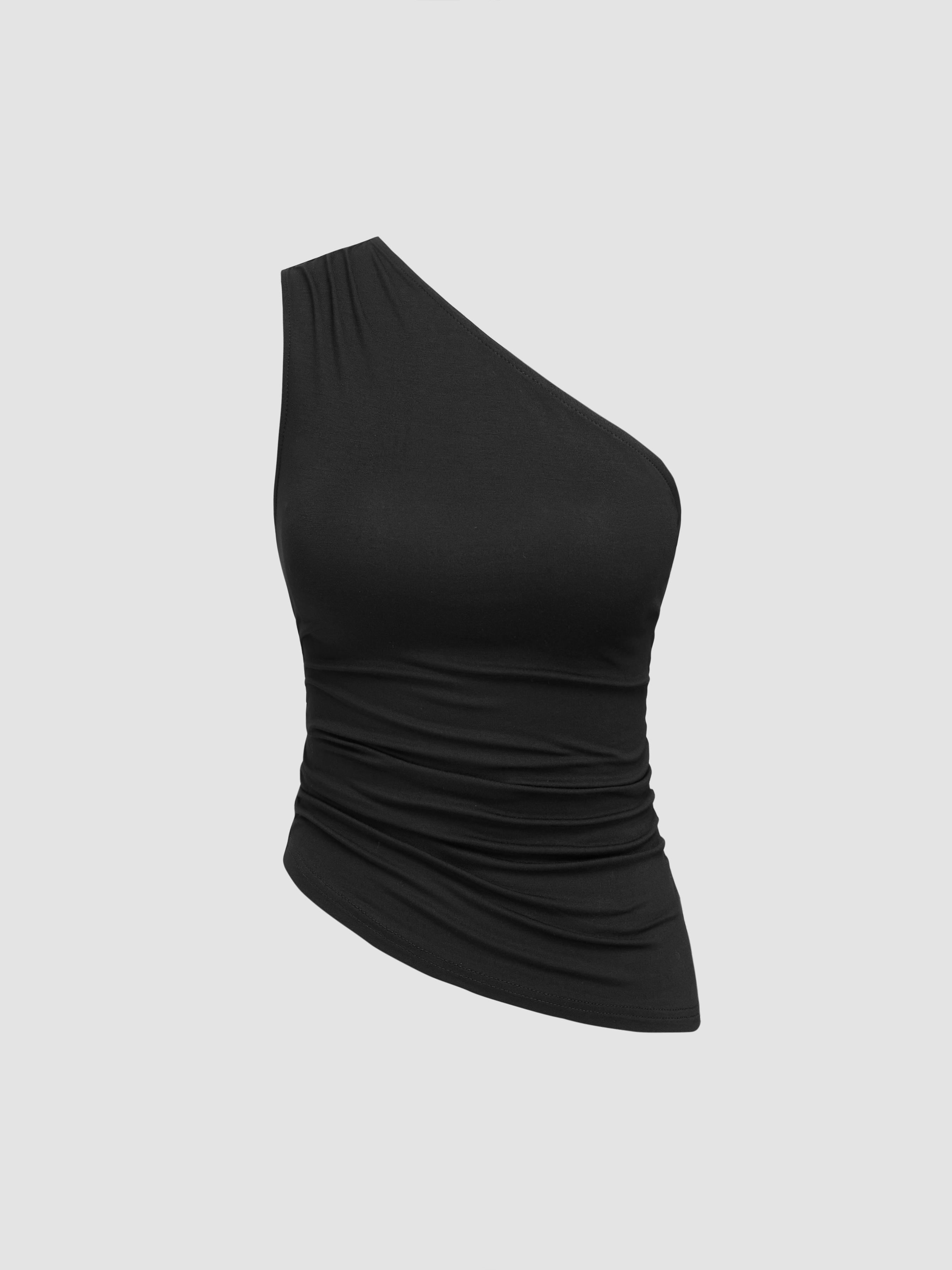 Jersey Asymmetrical Neck Solid Crop Top Product Image