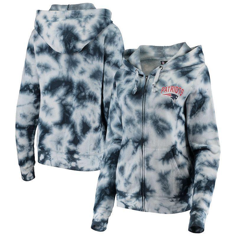 Womens New Era New England Patriots Tie Dye Fleece Full-Zip Hoodie Blue Product Image