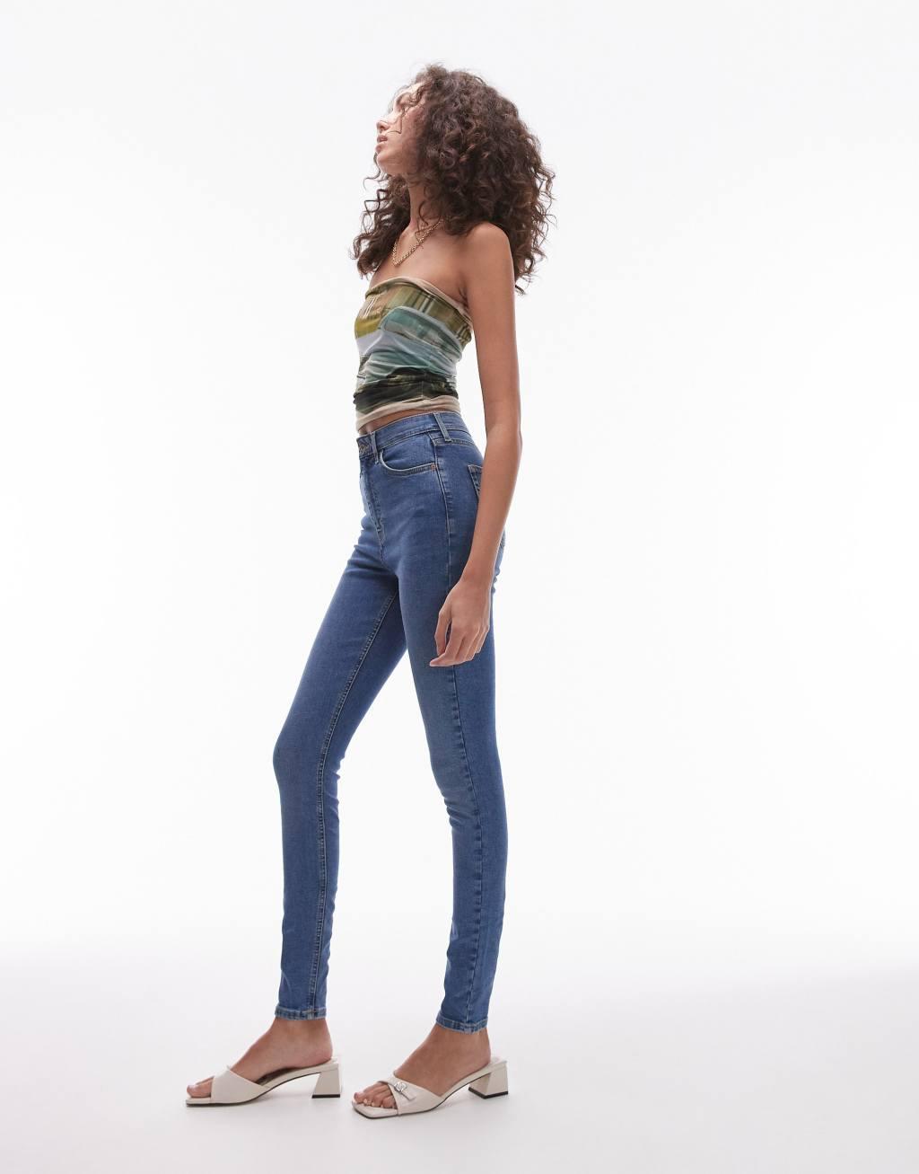 Topshop Tall high rise Jamie jeans in mid blue Product Image