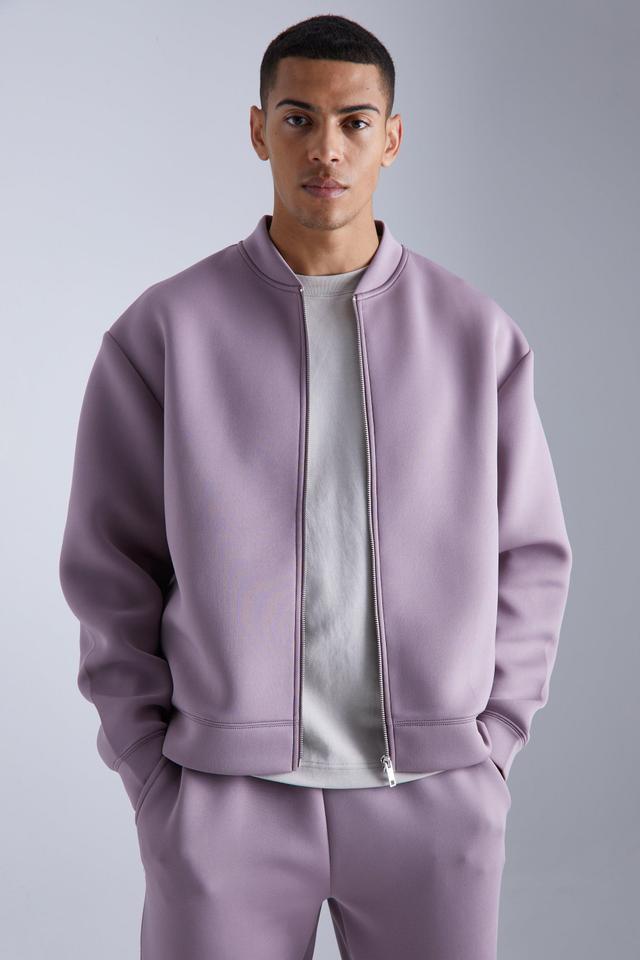 Mens Purple Oversized Boxy Bonded Scuba Bomber Set, Purple Product Image