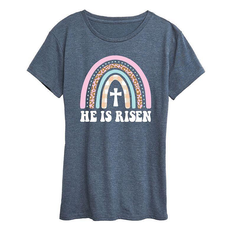 Womens He Is Risen Easter Rainbow Graphic Tee, Girls Grey Blue Product Image