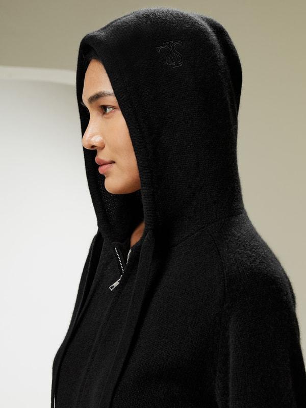 Short Zip-Up Wool Cashmere Hoodie Product Image