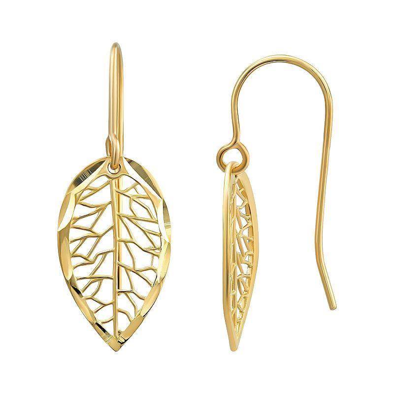 Forever 14K 14k Gold Fretwork Leaf Drop Earrings, Womens Product Image