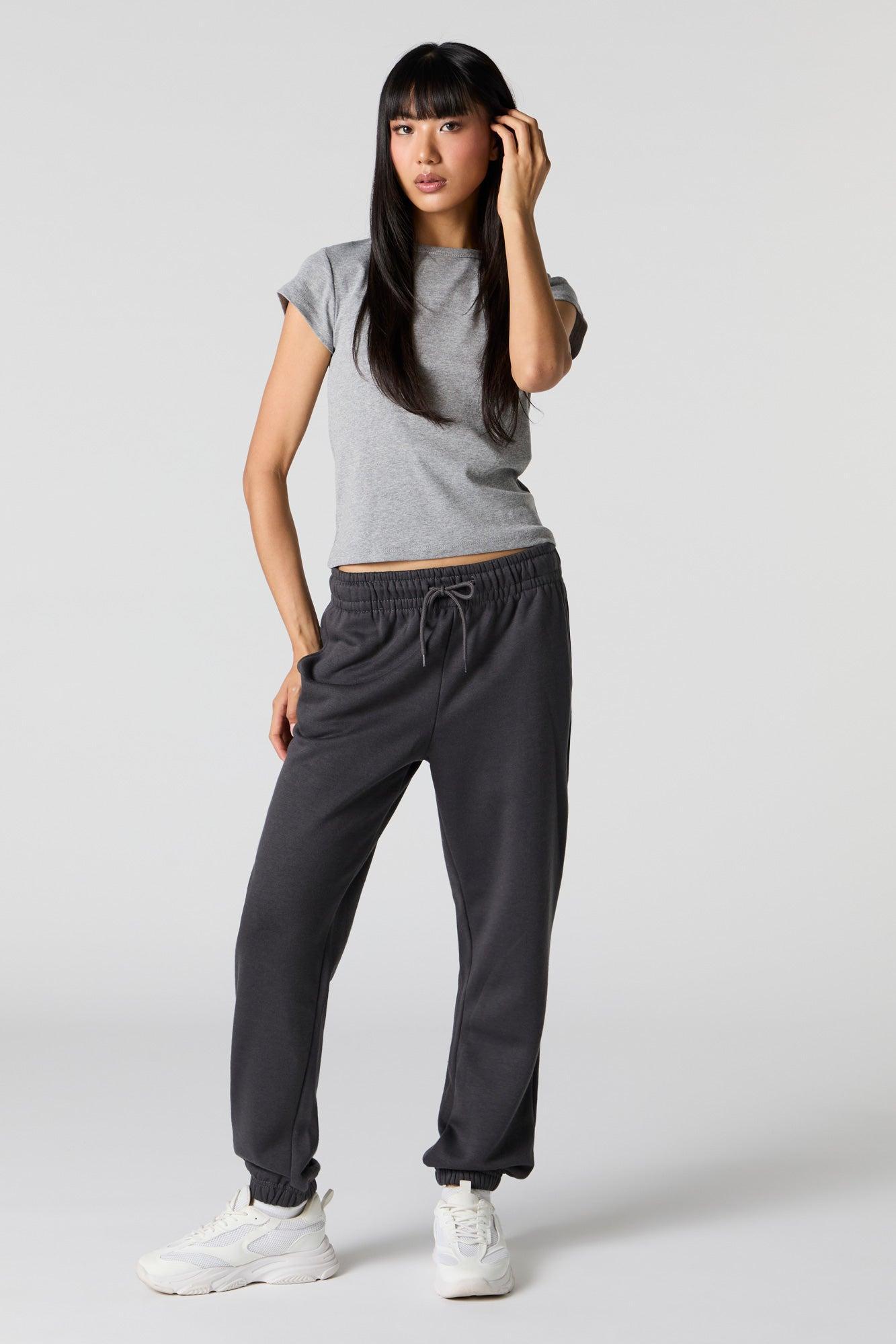 High Rise Solid Fleece Jogger Female Product Image