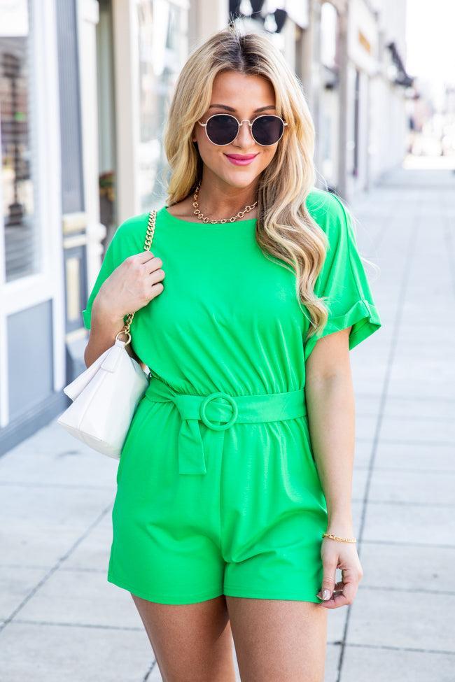 Take The Lead Kelly Green Belted Romper FINAL SALE Product Image