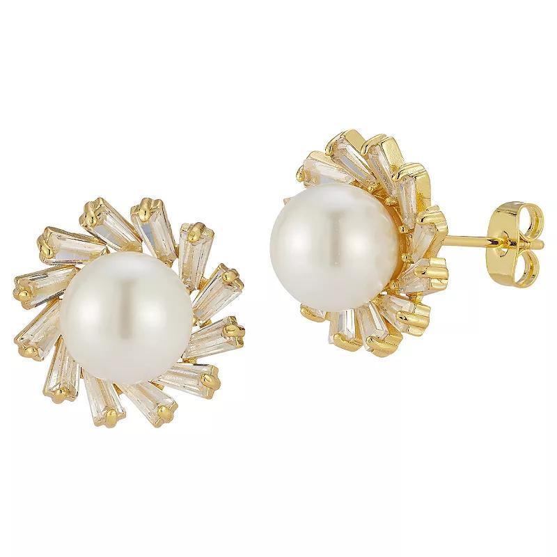 Cubic Zirconia & Freshwater Cultured Pearl Stud Earrings, Womens, Gold Tone Product Image