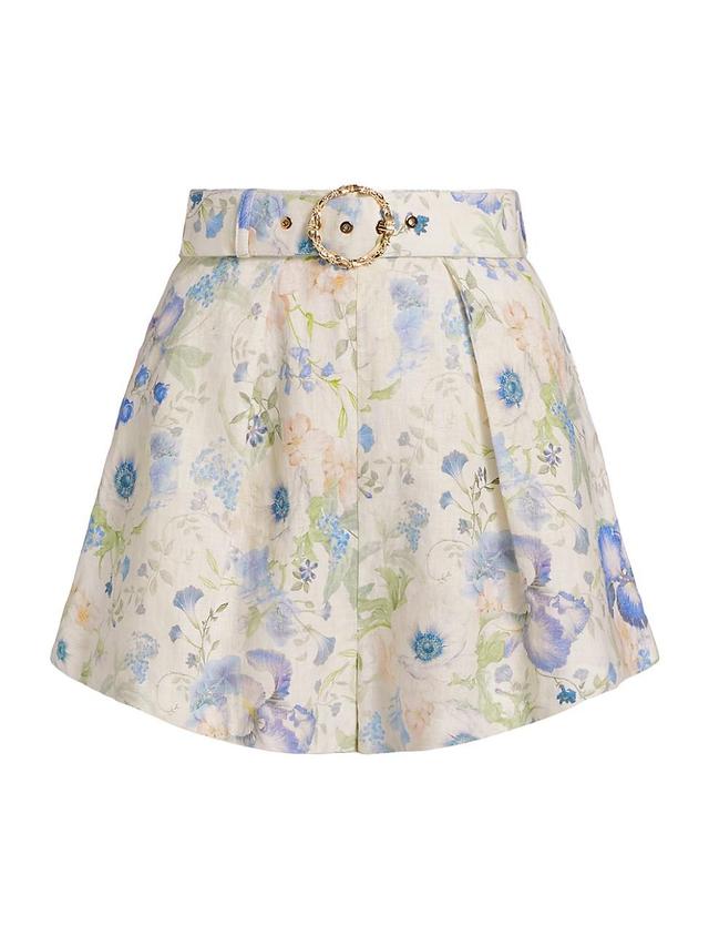 Womens Natura Linen Floral Belted Shorts Product Image