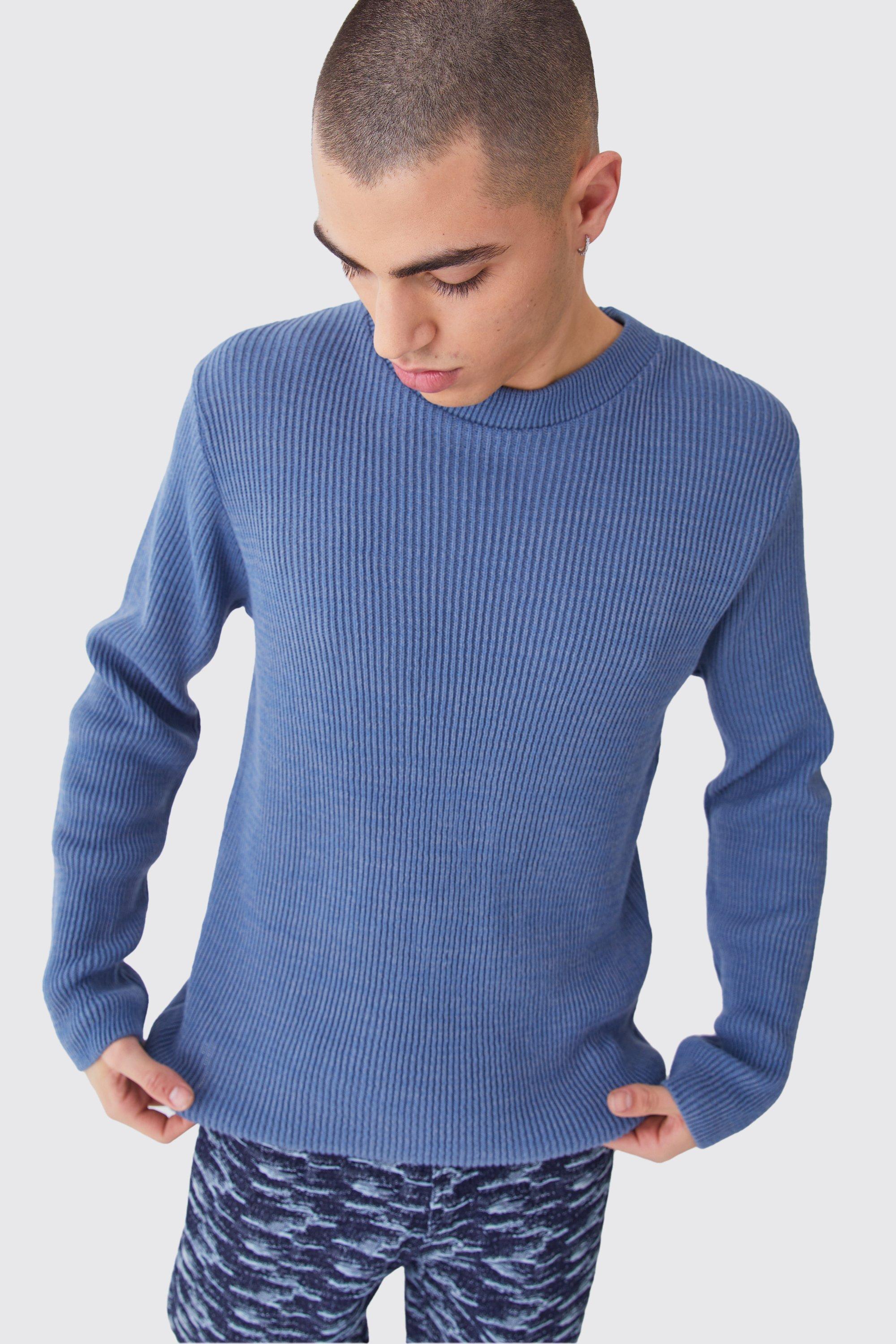 Regular Crew Neck Two Tone Rib Knitted Jumper | boohooMAN USA Product Image