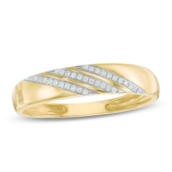 Men's Diamond Accent Comfort Fit Slant Wedding Band in 10K Gold Product Image