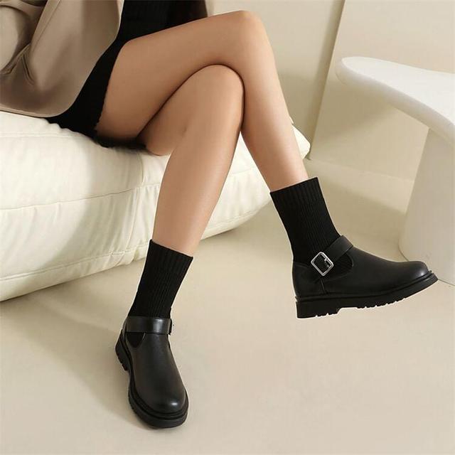 Buckled Platform Chunky Heel Sock Boots Product Image