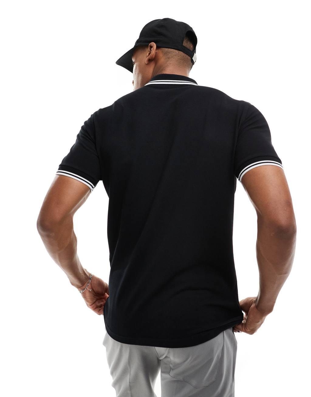 Fred Perry twin tipped logo polo in black Product Image