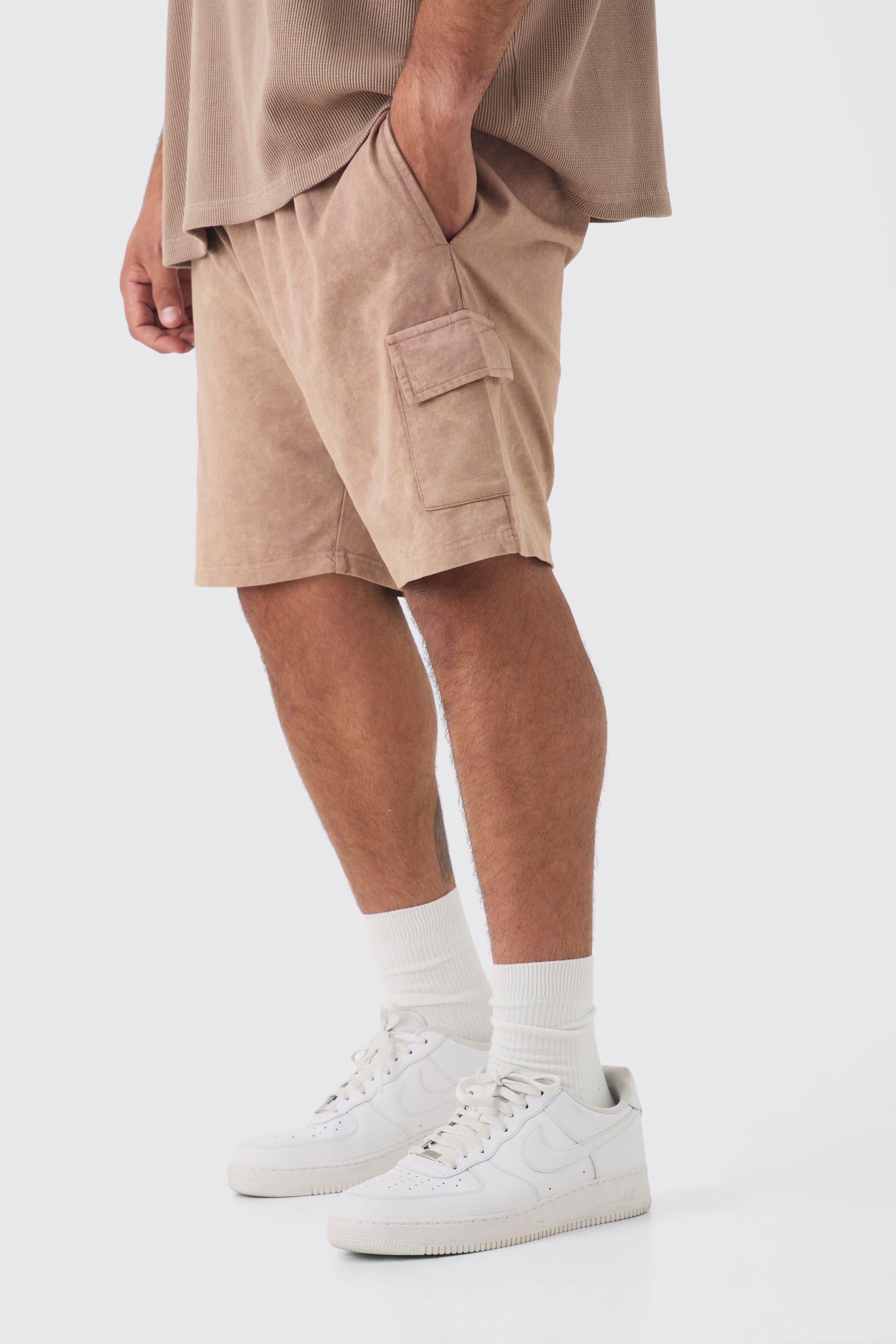 Plus Washed Relaxed Jersey Cargo Shorts | boohooMAN USA Product Image