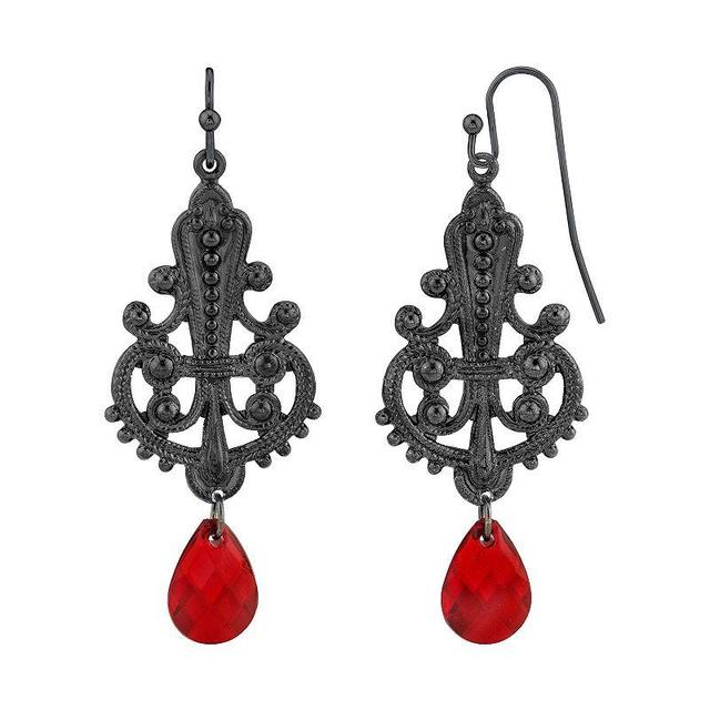 1928 Red Simulated Crystal Briolette Filigree Drop Earrings, Womens Product Image