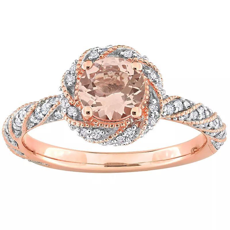 Stella Grace 14k Rose Gold Morganite & 1/4 Carat T.W. Diamond Halo Ring, Womens Product Image