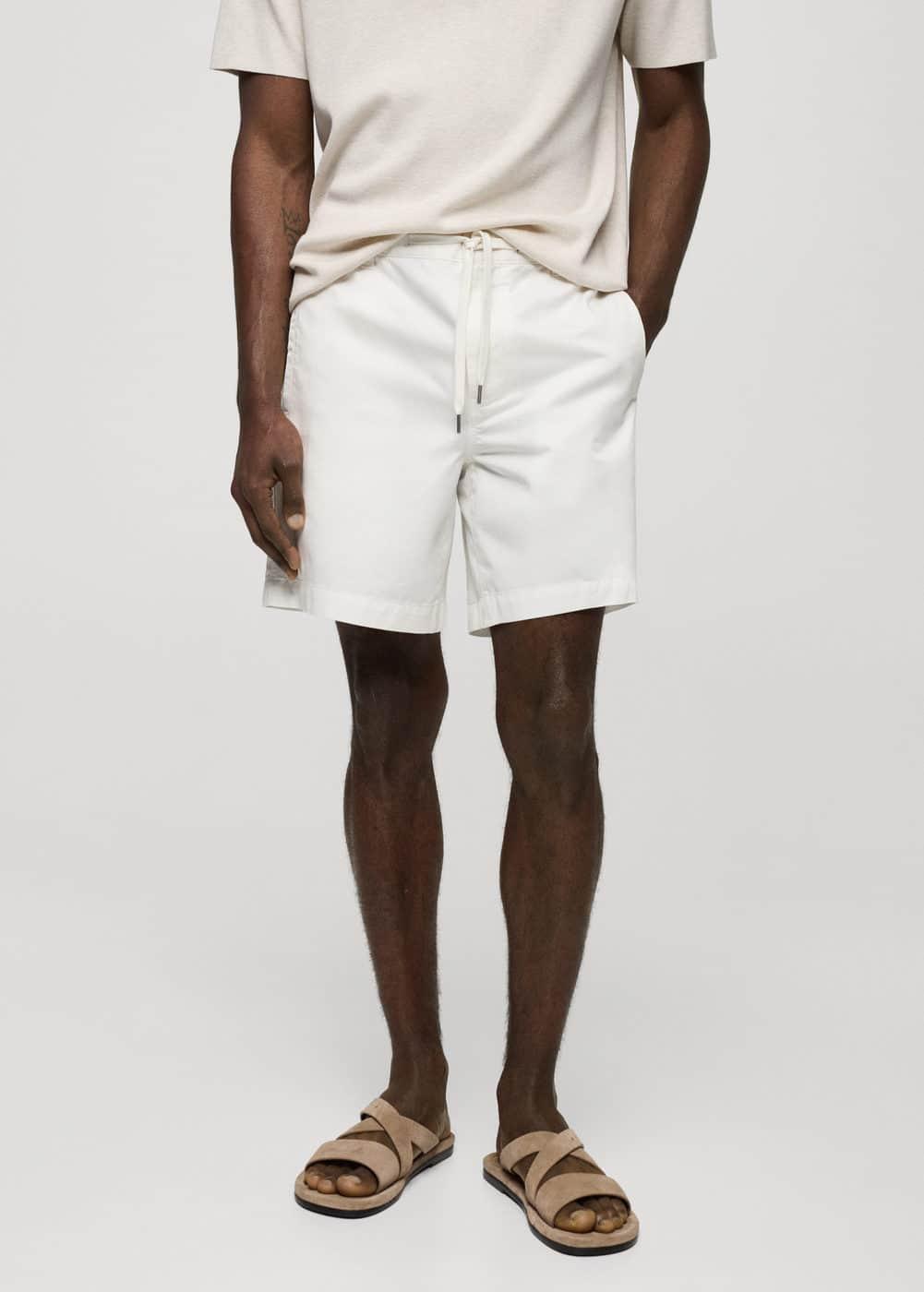 MANGO MAN - 100% cotton drawstring Bermuda shorts off whiteMen Product Image