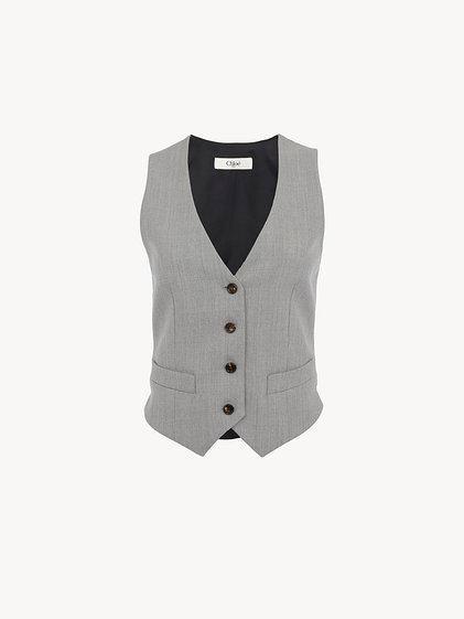 Tailored waistcoat in wool grain de poudre Product Image