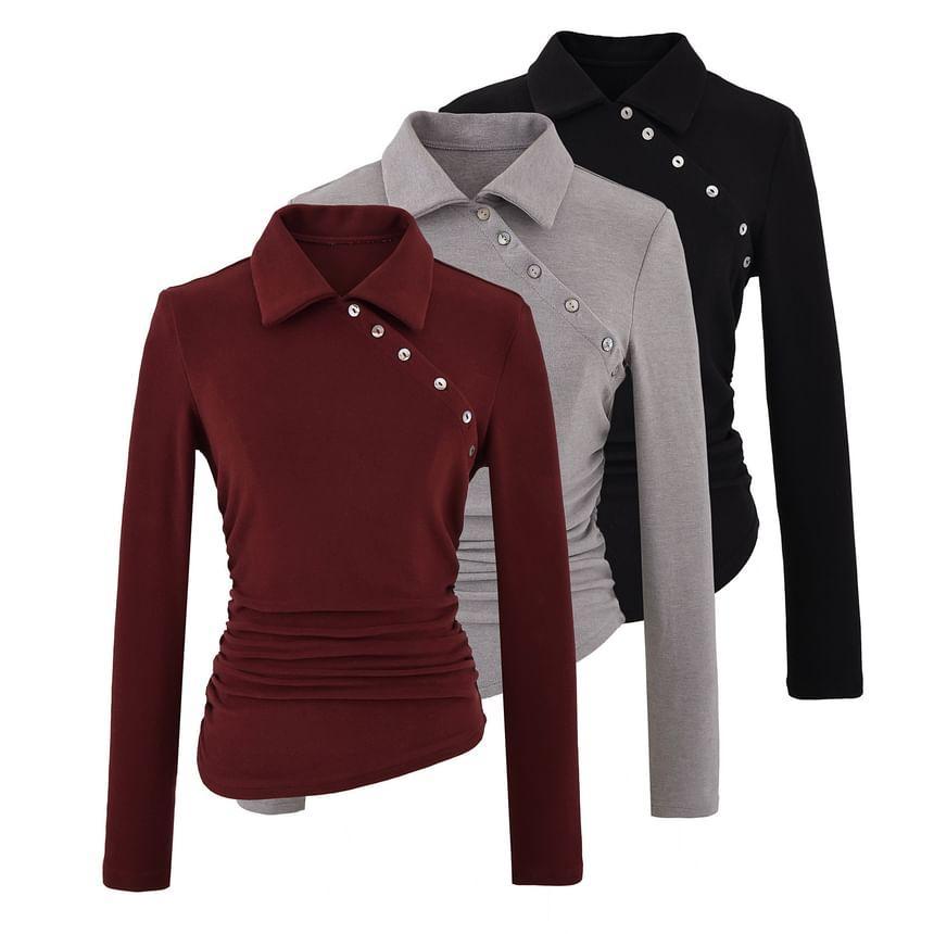 Long Sleeve Button Detail Slim-Fit Knit Top Product Image