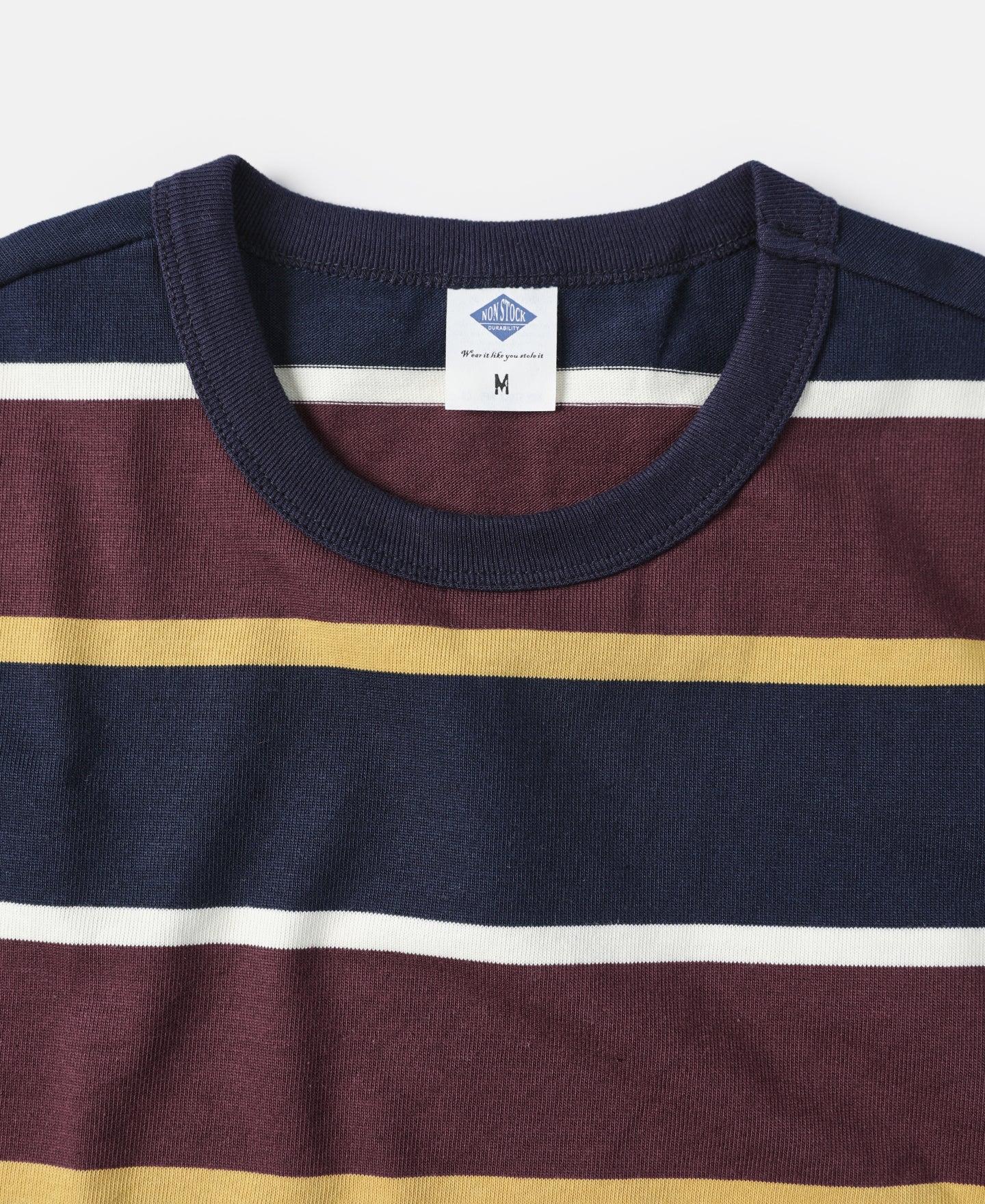 9.8 oz IVY Style Striped T-Shirt - Burgundy Red/Navy Product Image