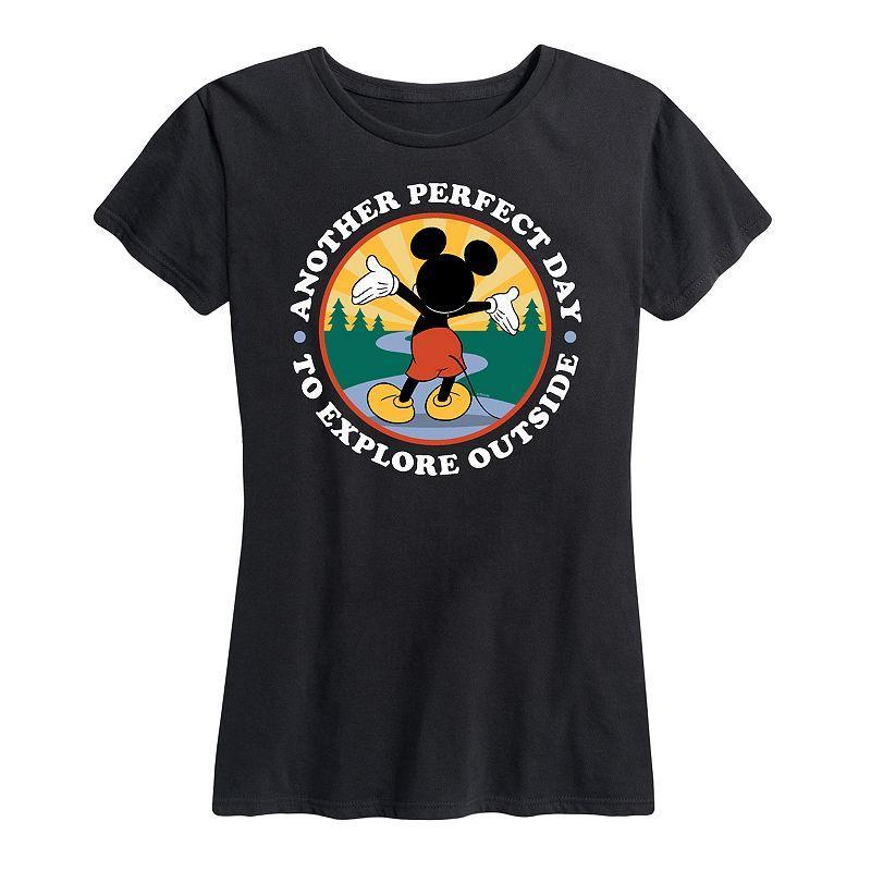 Disneys Mickey Mouse Womens Explore Outside Graphic Tee Grey Green Product Image