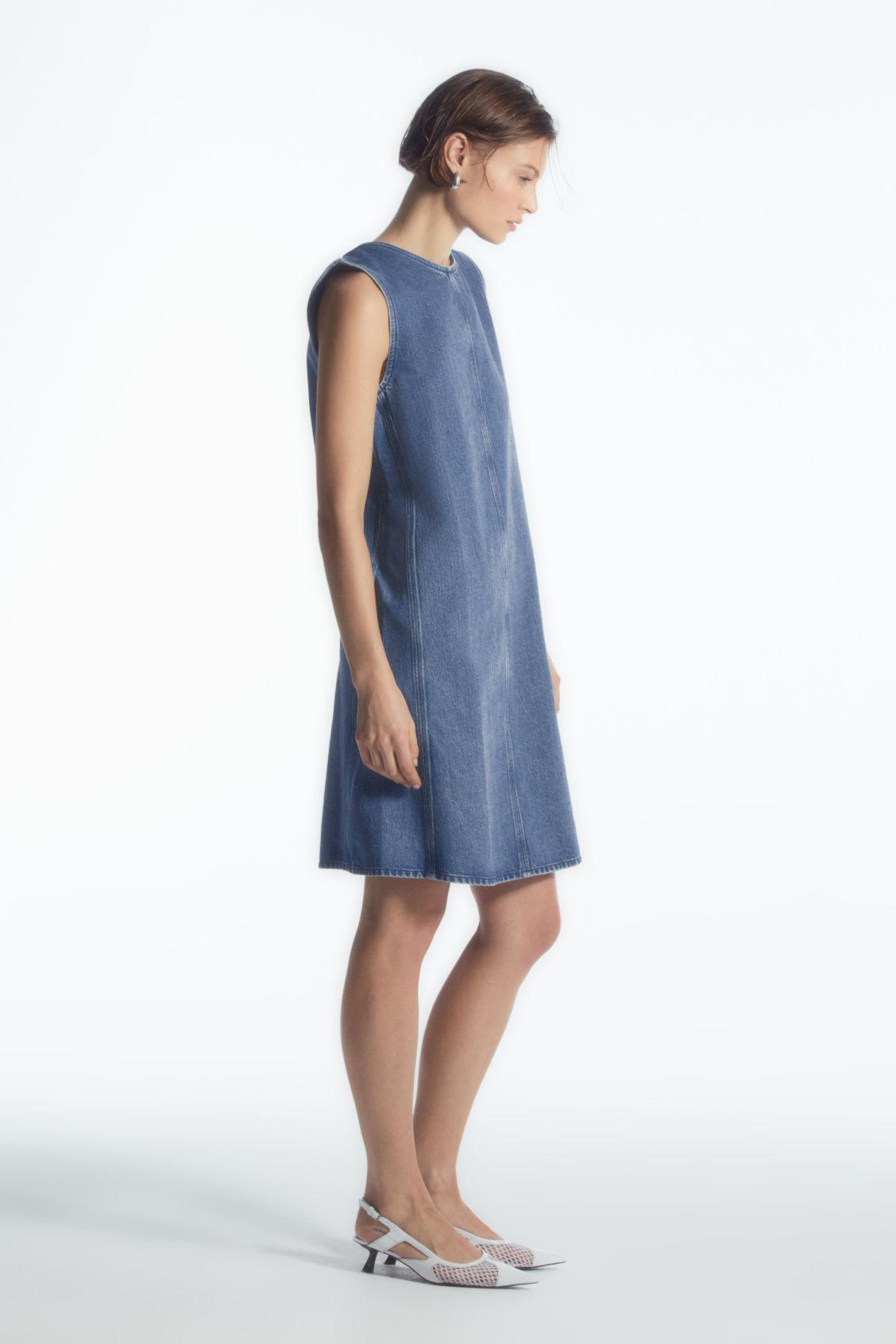 PANELED DENIM SHIFT DRESS Product Image