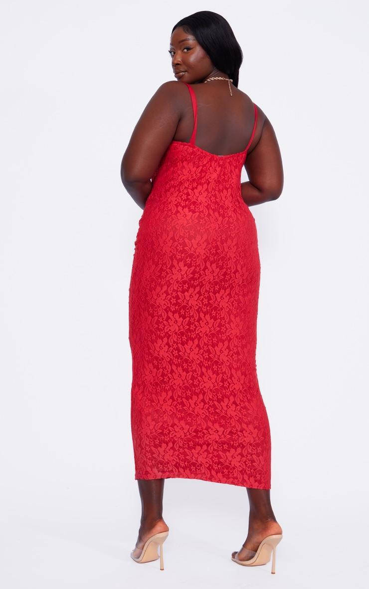 Plus Red Lace Cowl Neck Maxi Dress Product Image