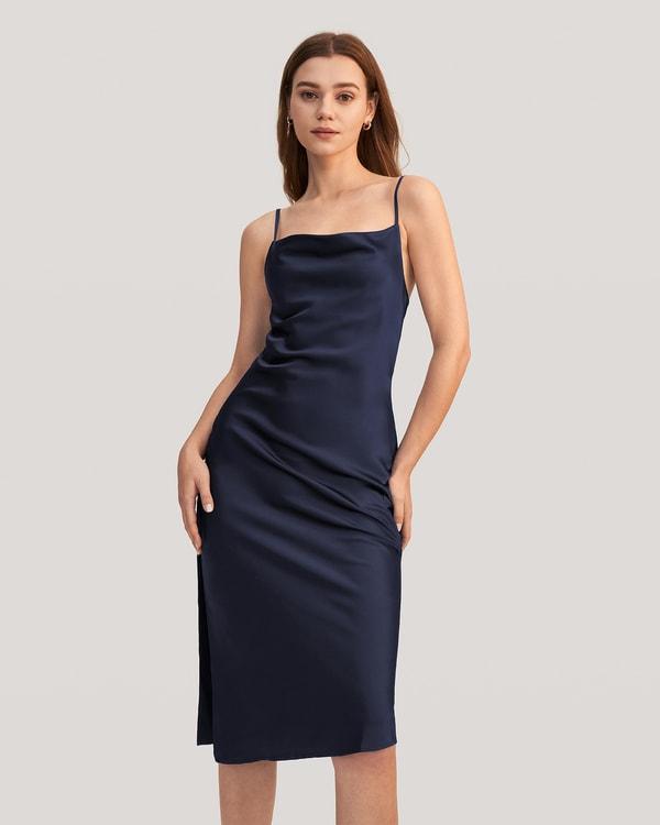 Elegant Alluring Cowl Neck Silk Dress Product Image