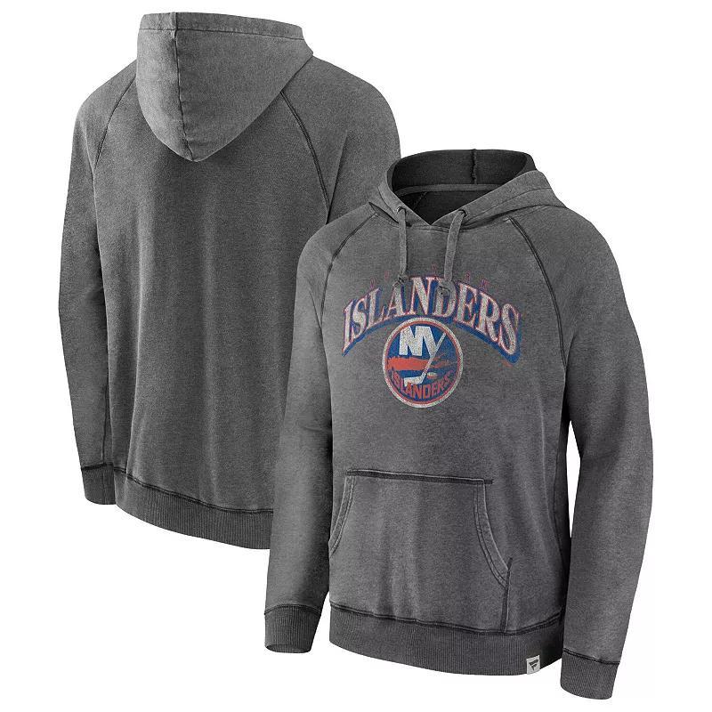 Mens Fanatics Gray New York Islanders Heritage Broken Ice Washed Raglan Pullover Hoodie Product Image