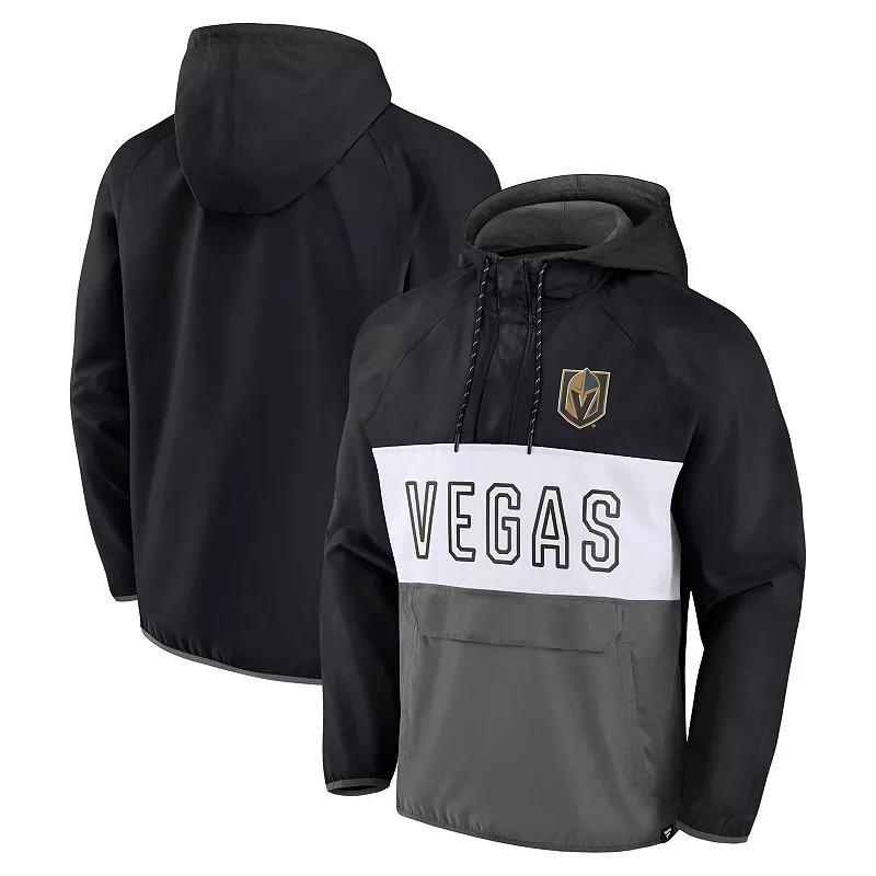 Mens Fanatics Branded Black/Gray Vegas Golden Knights Backhand Shooter Defender Anorak Raglan Hoodie Quarter-Zip Jacket Product Image