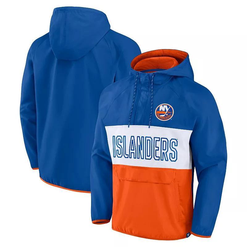 Mens Fanatics Branded Royal/Orange New York Islanders Backhand Shooter Defender Anorak Raglan Hoodie Quarter-Zip Jacket Product Image