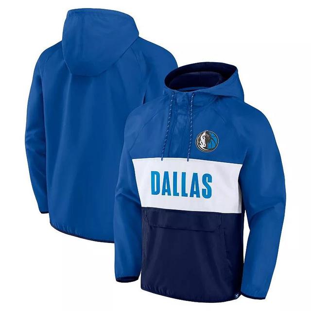 Mens Fanatics Branded Royal/Navy Dallas Mavericks Team Leader Iconic Colorblock Anorak Raglan Quarter-Zip Hoodie Product Image