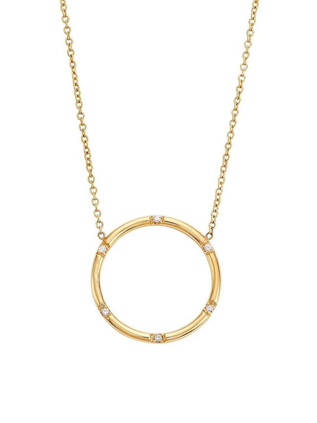 Womens 14K Yellow Gold & Diamond Open Circle Pendant Necklace Product Image