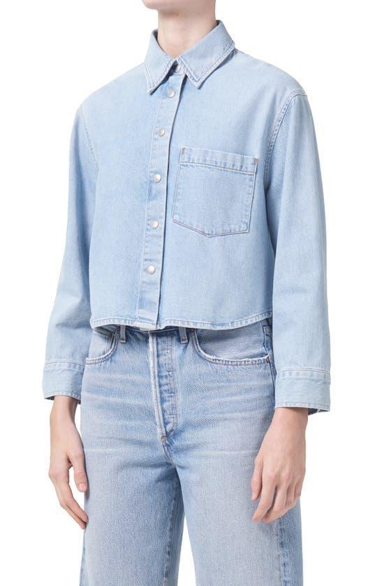 Dagmar Crop Snap-up Cotton Denim Shirt In Blue Product Image