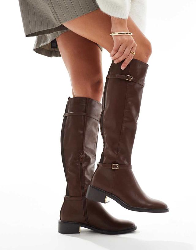 SEQWL knee high flat riding boot in chocolate Product Image