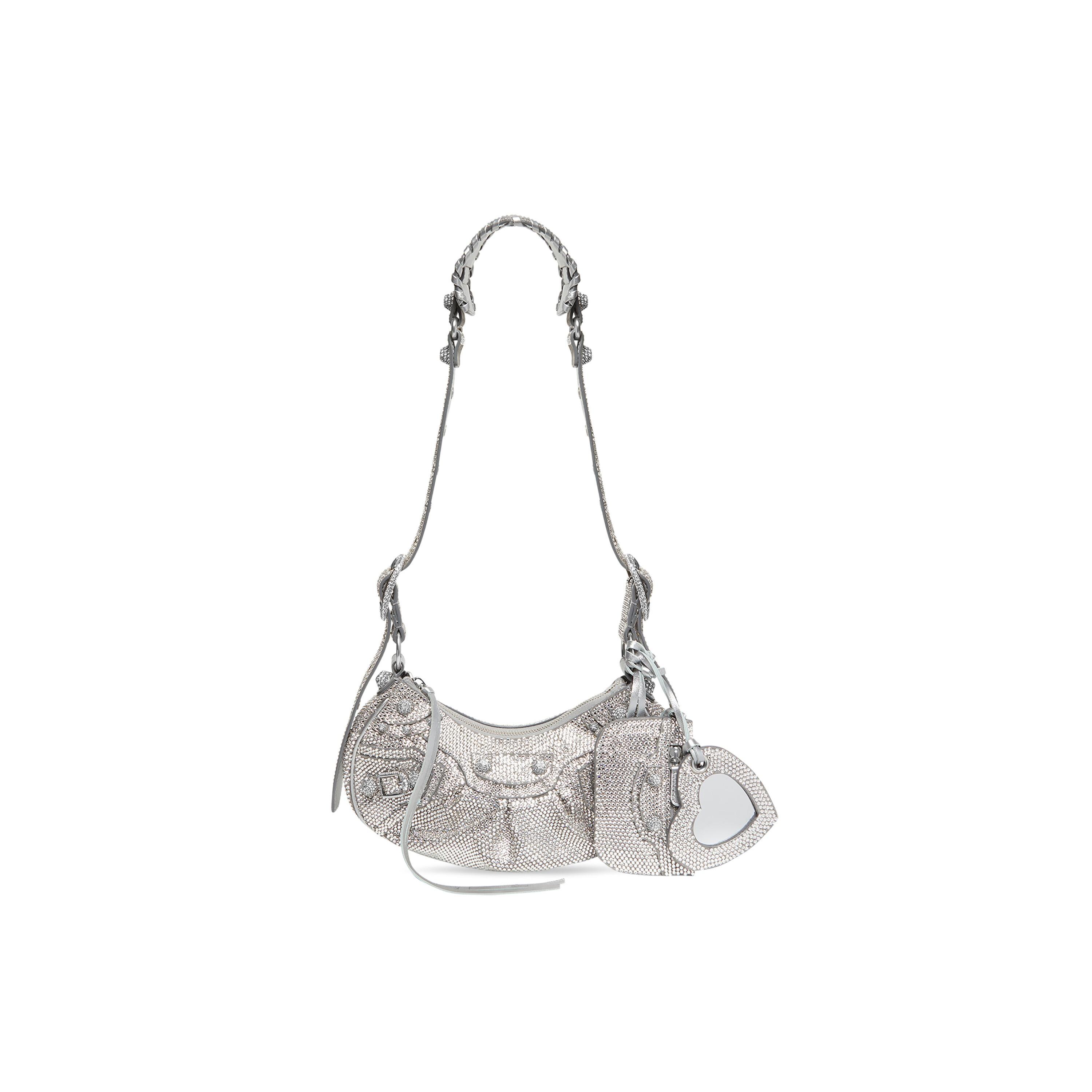 Women's Le Cagole Xs Shoulder Bag With Rhinestones in Grey Product Image