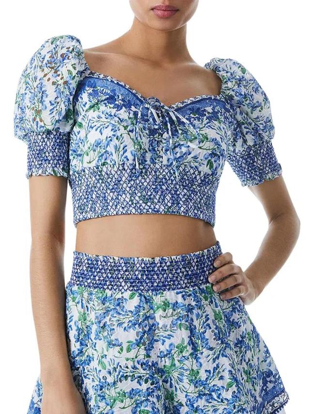 Womens Smocked Eyelet Cropped In Blue Product Image