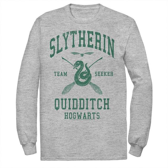 Mens Harry Potter Slytherin Team Seeker Text Long Sleeve Graphic Tee Athletic Grey Product Image