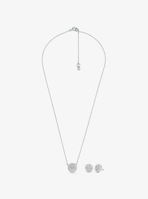 Sterling Pavé Logo Disc Earrings and Necklace Set Product Image